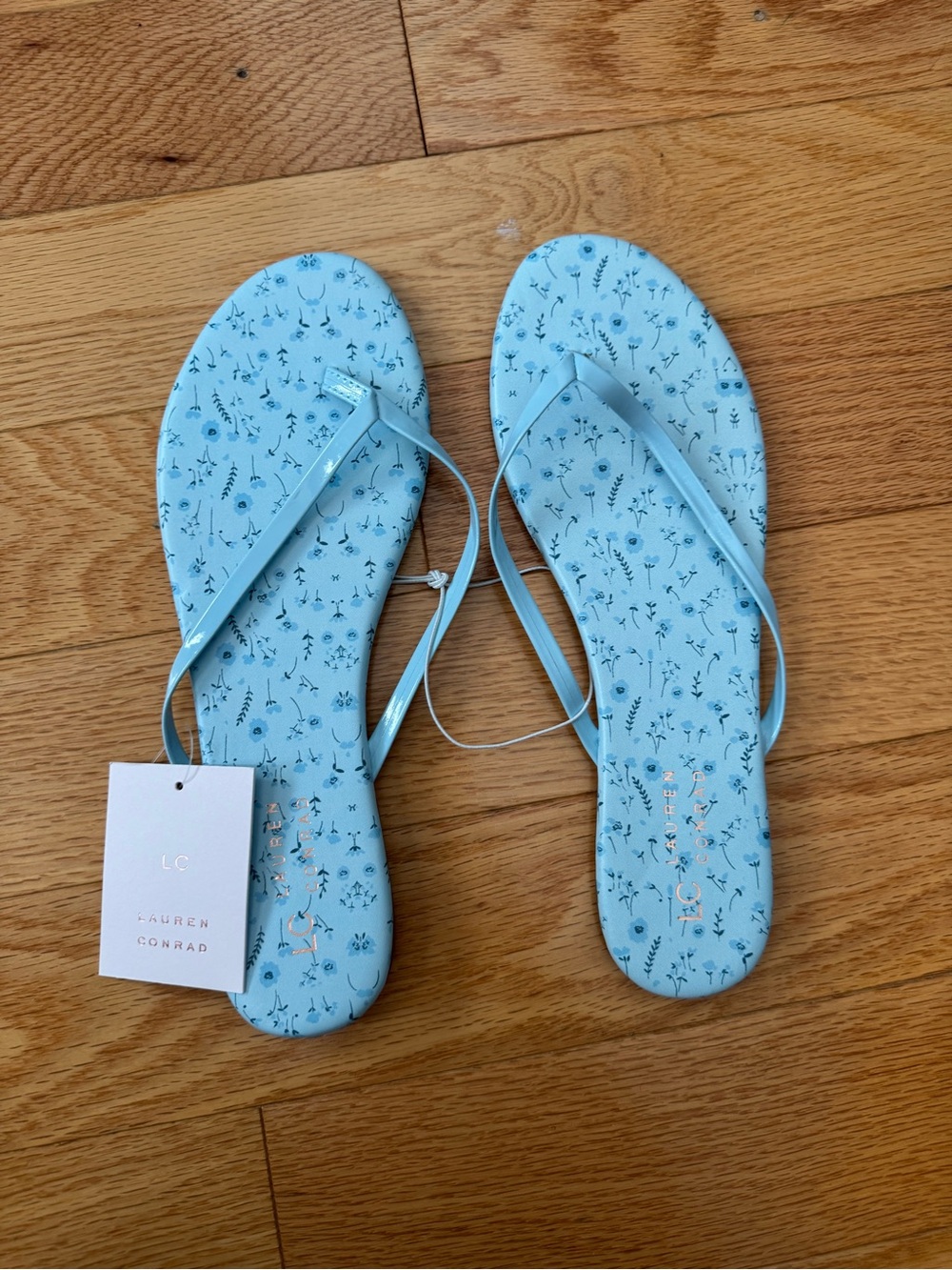 LC Lauren Conrad Baby Blue Floral Slim-Strap Sandals